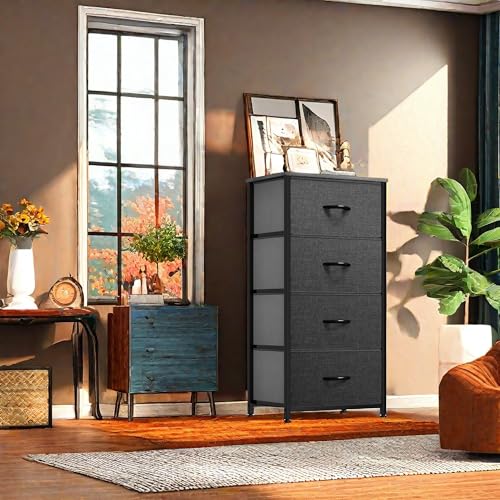 YITAHOME Dresser with 4 Drawers - Fabric Storage Tower, Organizer Unit for Bedroom, Living Room, Hallway, Closets - Sturdy Steel Frame, Wooden Top & Easy Pull Fabric Bins