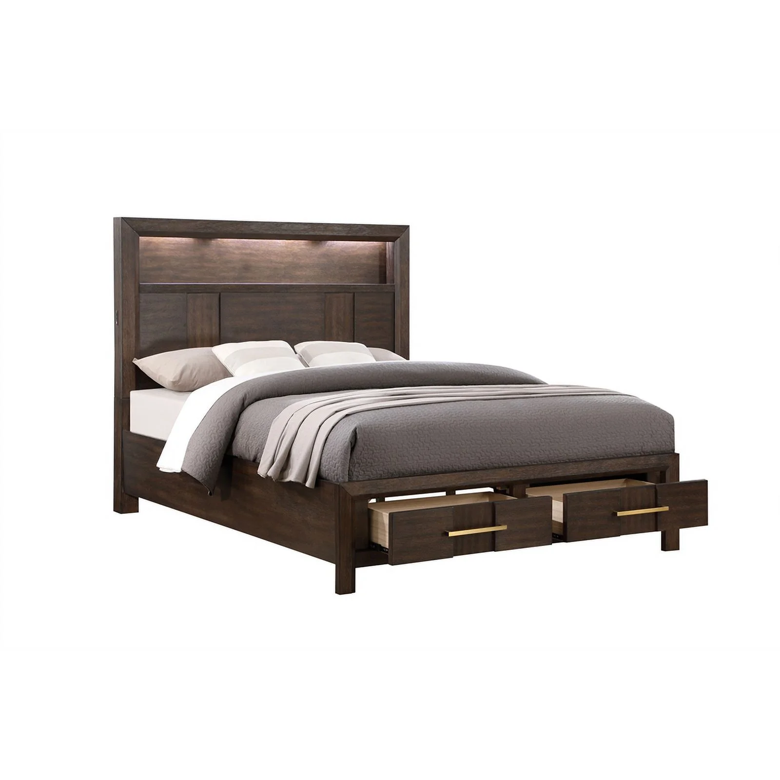 Pemberly Row 5PC King Modern Bedroom Set made with Wood in Walnut color