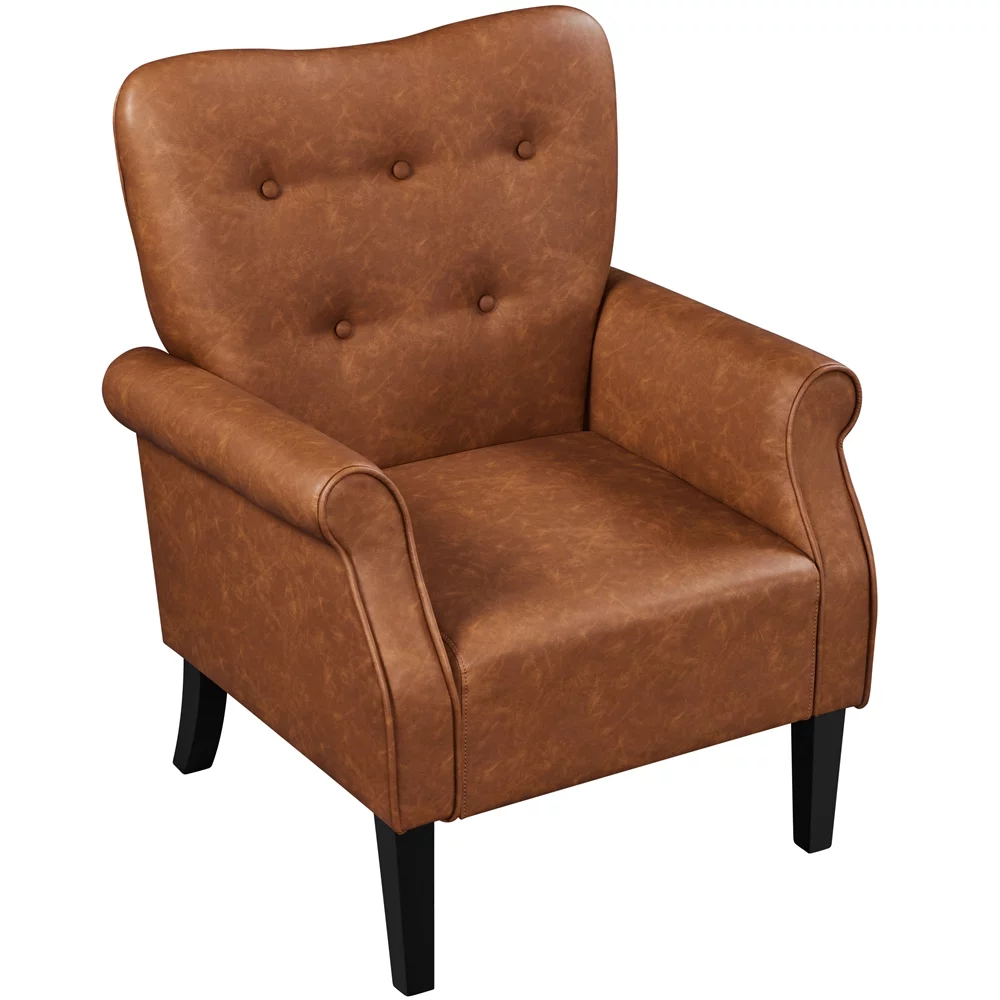 Yaheetech Set of 2 Mid-century Modern Faux Leather Accent Chair,Retro Brown