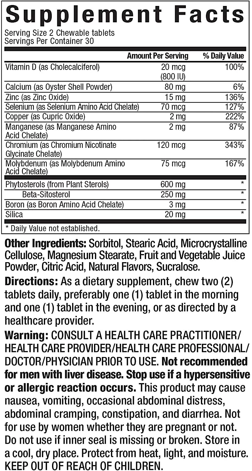 Super Beta Prostate Male Supplement with Beta-Sitosterol, 60 Chewable Tablets