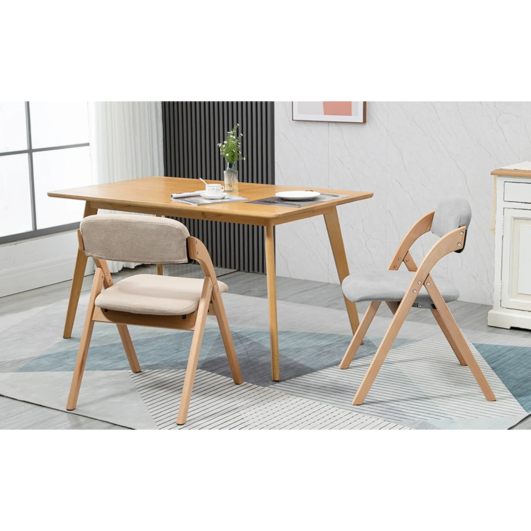 Wooden Stackable Dining Folding Chairs with Padded Seats(Set of 2) Beige