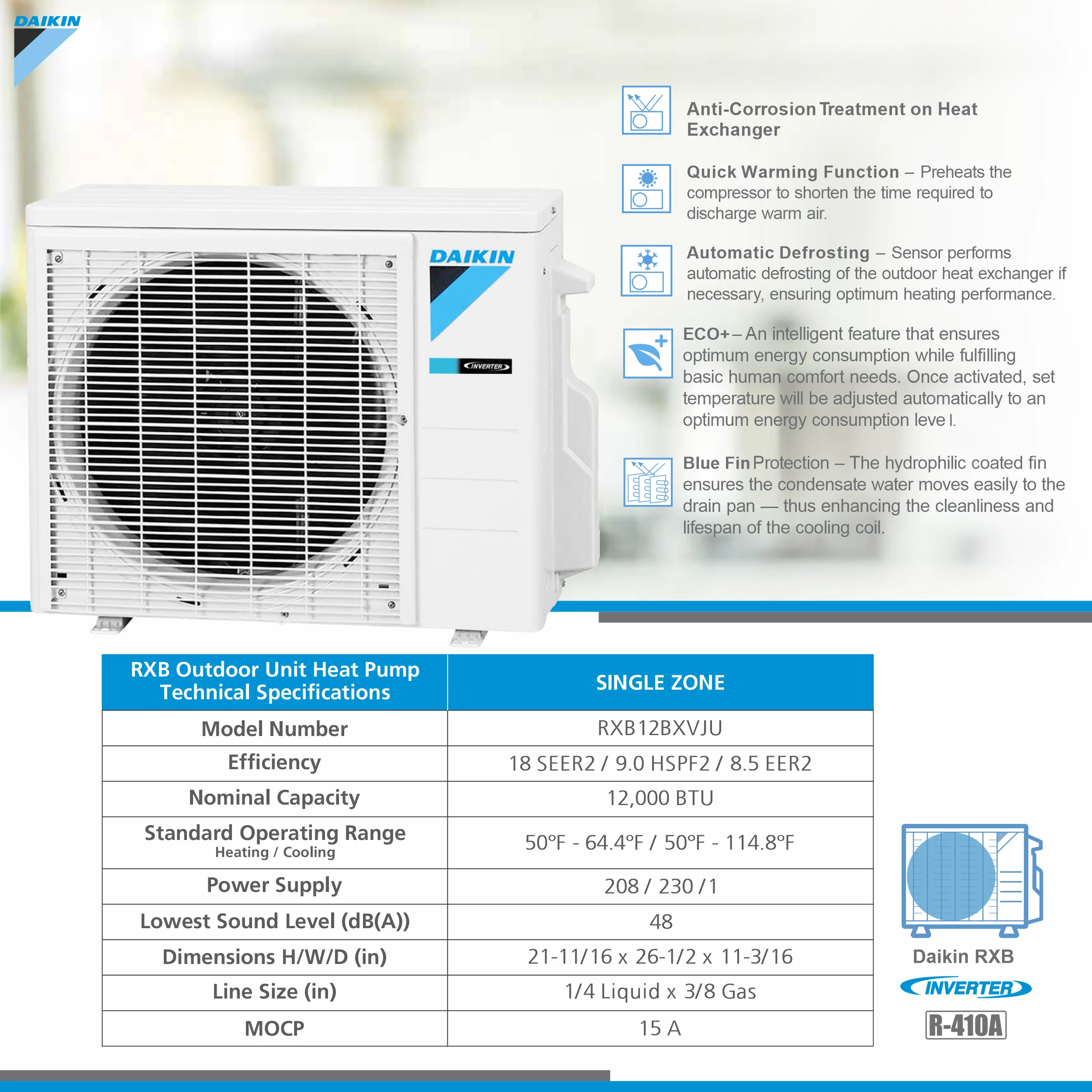Daikin 12,000 BTU 18 SEER2 Ductless Mini-Split Heat Pump Air Conditioner 550 sq. ft.