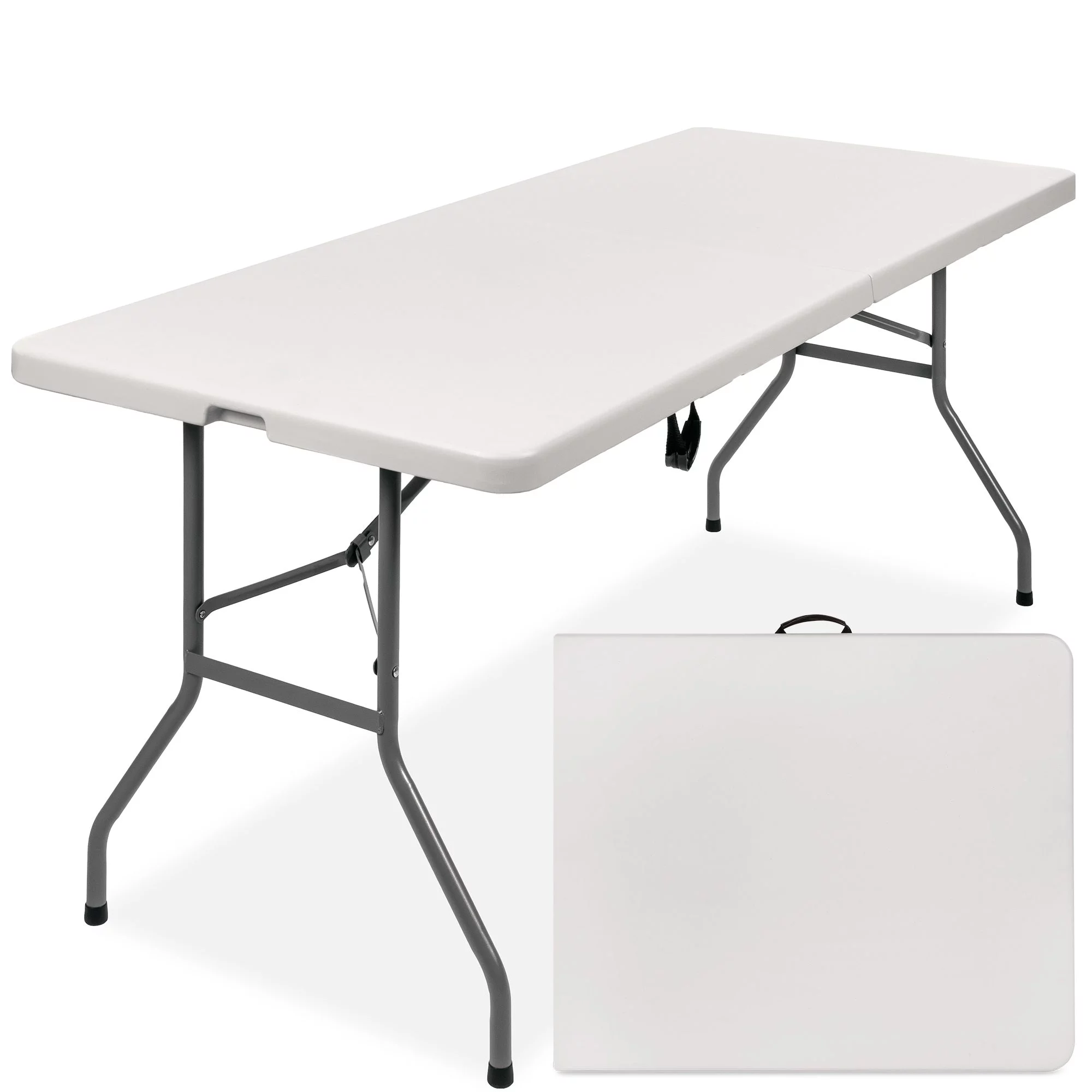 CozyBox 6ft Plastic Folding Table Centerfold Picnic Table, Bi-Fold White Plastic Table for Tailgating Camping and Outdoor (4ft,6ft,8ft)