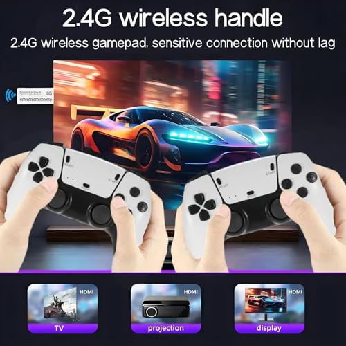 2025 Upgrade Classic Retro Game Console,Classic Retro Game Stick Built in 20000+Video Games,HDMI Output Video Gaming Console Built-in 23 Emulators and Dual Game Controllers(64GB). (White-Gey)