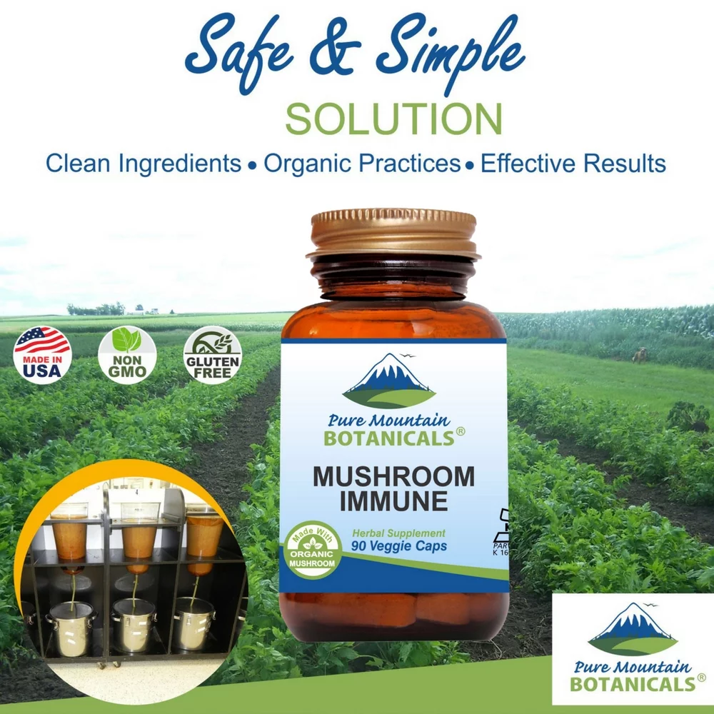 Mushroom Immune Capsules Kosher Vegan Herbal Supplements, Gluten Free Supplements, 90 Caps
