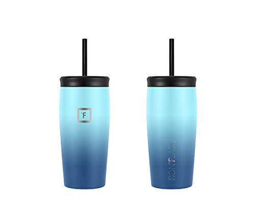 IRON °FLASK Nomad Tumbler - 2 Lids Straw/Flip, Vacuum Insulated Stainless Steel Bottle, Double Walled, Drinking Cup, Thermo Coffee Travel Mug, Water - Blue Waves, 16 Oz