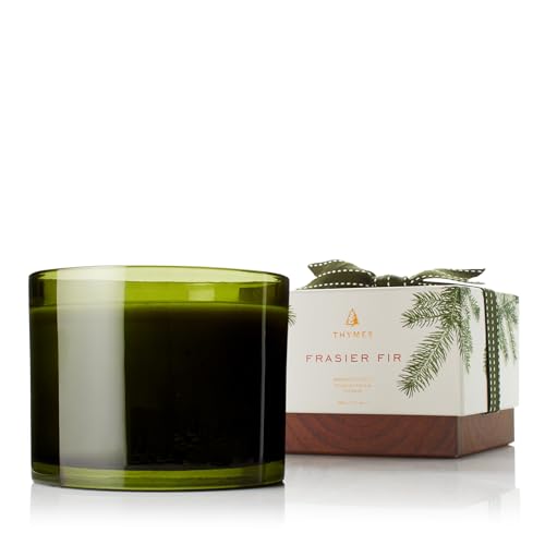 Thymes Frasier Fir Scented Candles for Home Decor – Green Heritage Holiday Candle – Notes of Siberian Fir Needles, Cedarwood & Sandalwood – Luxury Home Fragrance Gifts for Women & Men (3-Wick, 17 oz)