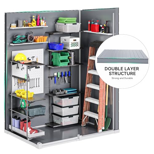 DWVO 5x3ft Resin Outdoor Storage Shed with Floor, Waterproof Lockable Storage Shed with Window, Plastic Outside Tool Storage for Garden, Backyard, Patio, Lawn, Gray