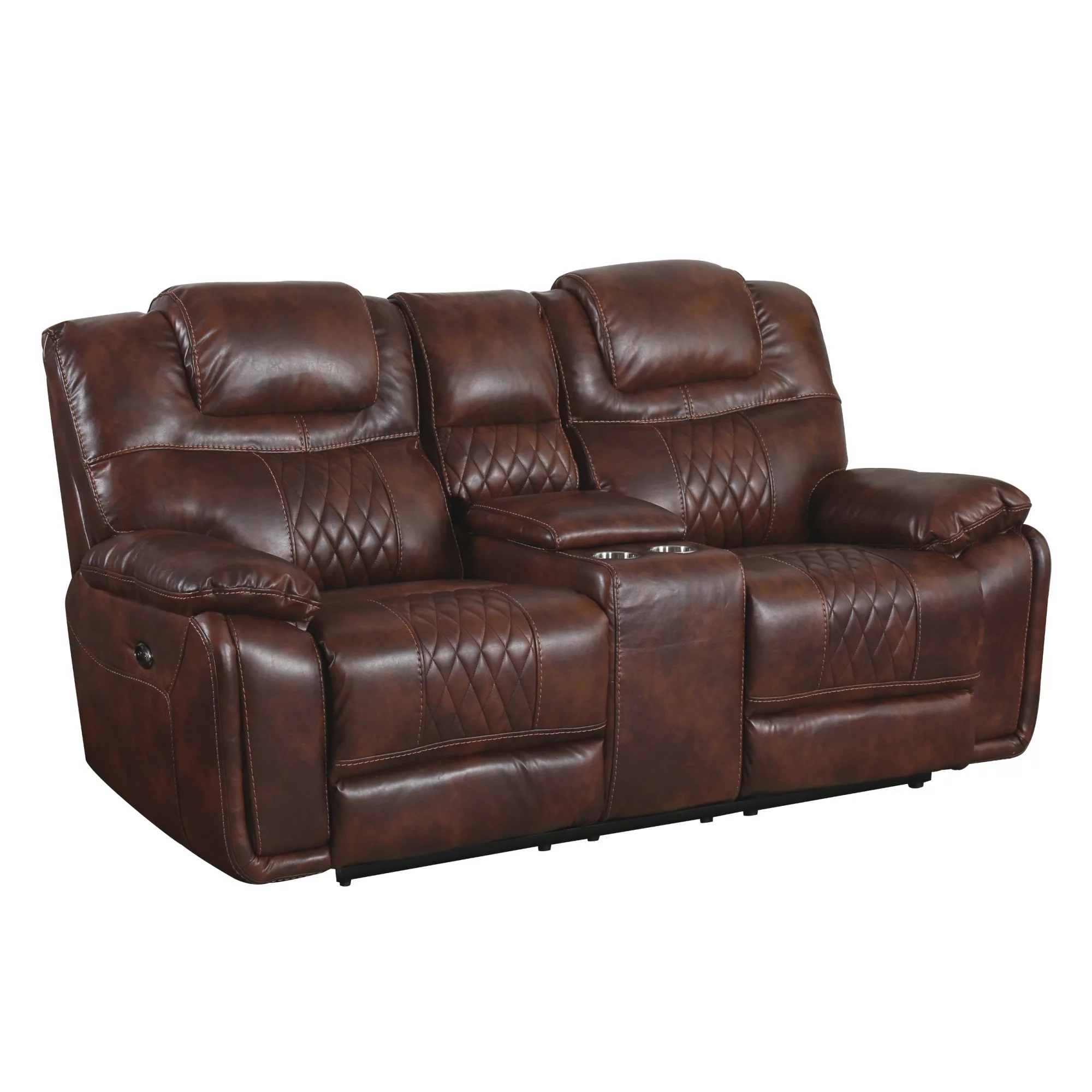Sunset Trading Diamond Power Faux Leather Dual Reclining Loveseat in Brown