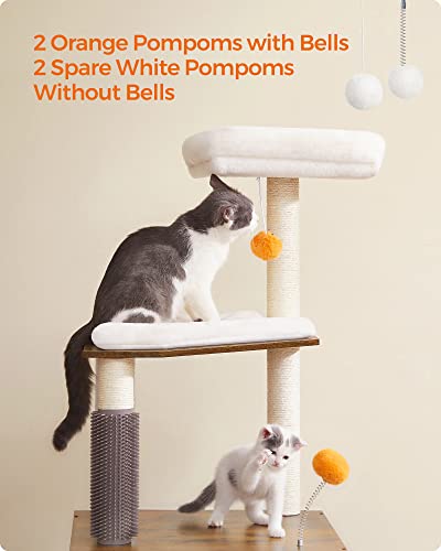 Feandrea Cat Tree with Litter Box Enclosure, 2-in-1 Modern Cat Tower, 52.8-Inch Cat Condo with Self Groomer, Scratching Posts, Washable Cushions, Greige UPCT115G01