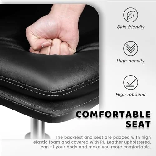 RUNFAYBIU PU-Padded Armless Office Desk Chairs No Wheels  High-Back Wide Seat Home Office Desk Chair  120°Rocking Cross Legged Computer Task Chairs  Modern Adjustable Swivel Vanity Chair