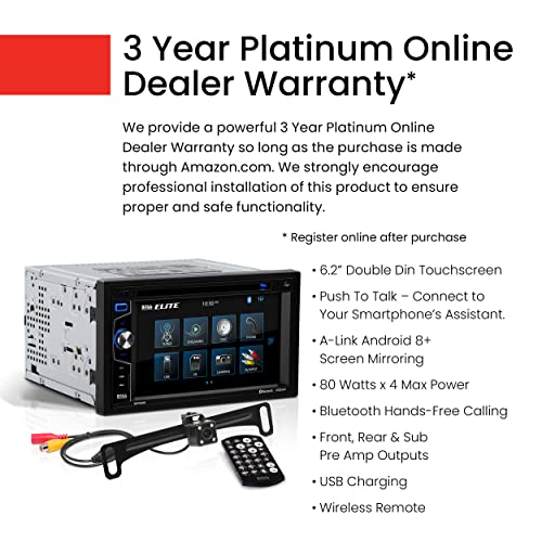 BOSS Audio Systems Elite BV755BLC Car Stereo System - 6.2 Inch Double Din Touchscreen, Bluetooth Audio & Calling Head Unit, Radio Receiver, CD Player, USB, SD, Backup Camera, Hook Up To Amplifier