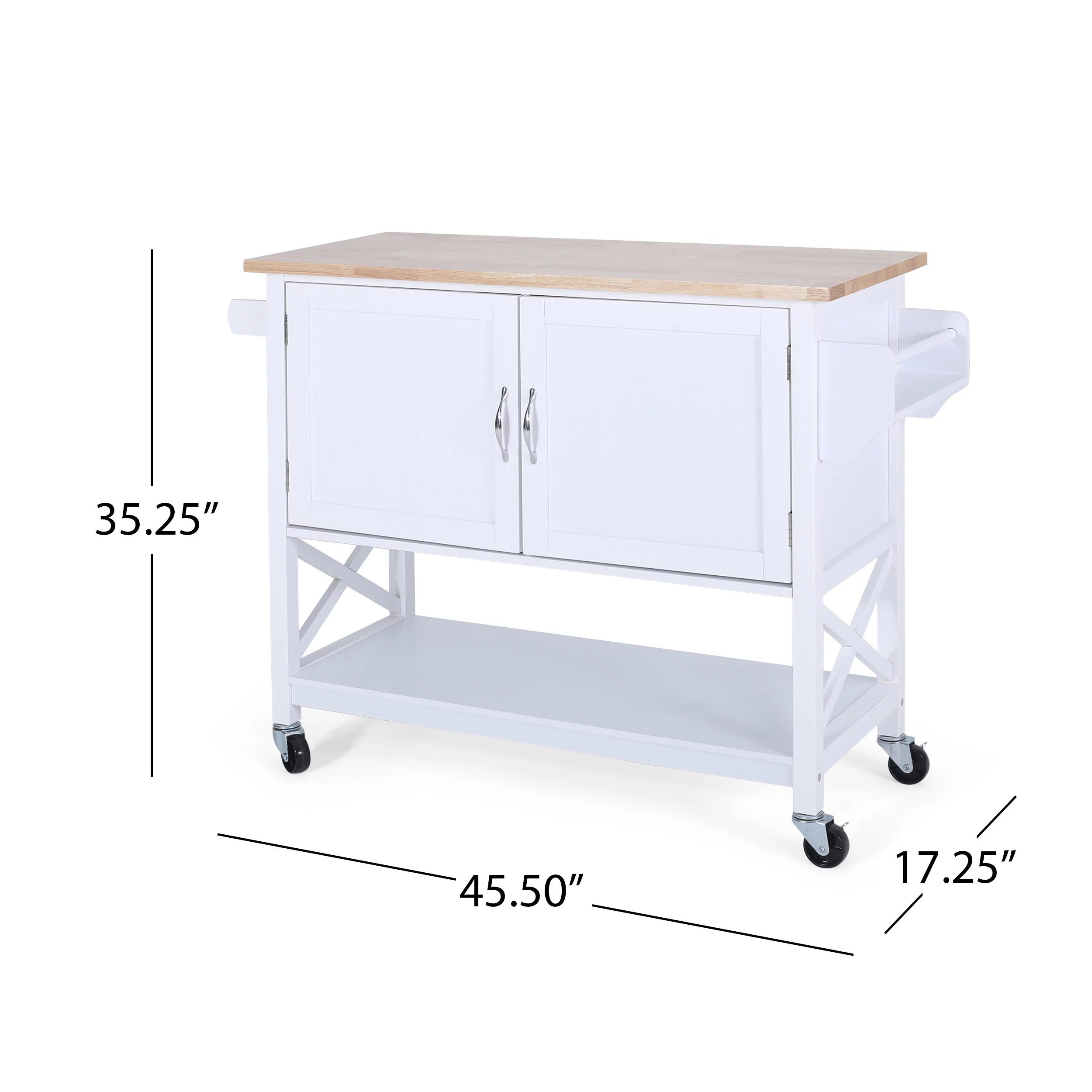 Noble House Finzer Wood Kitchen Cart, White, Natural
