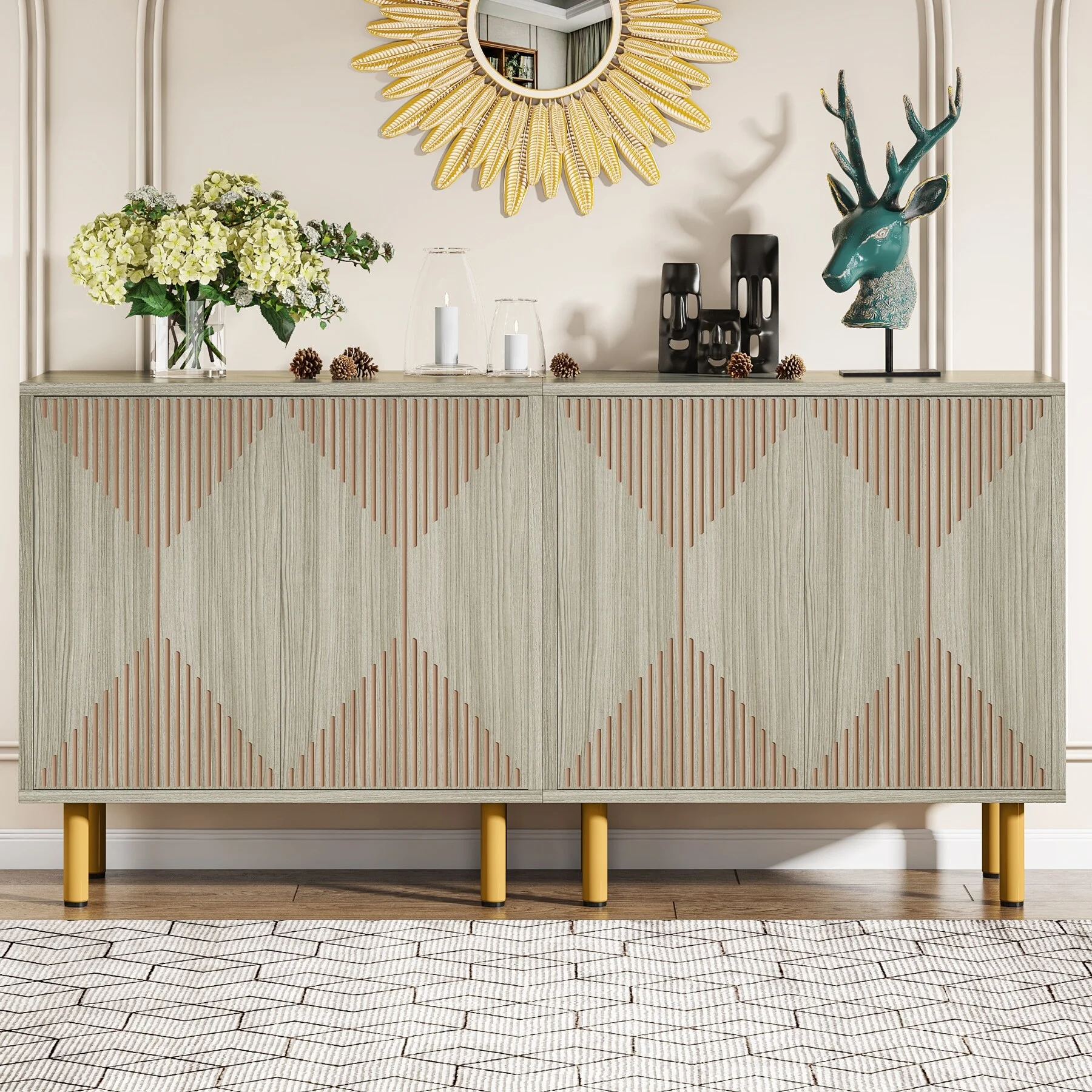 58 In Sideboard Buffet Cabinet with Doors Freestanding Storage Cabinet Grey