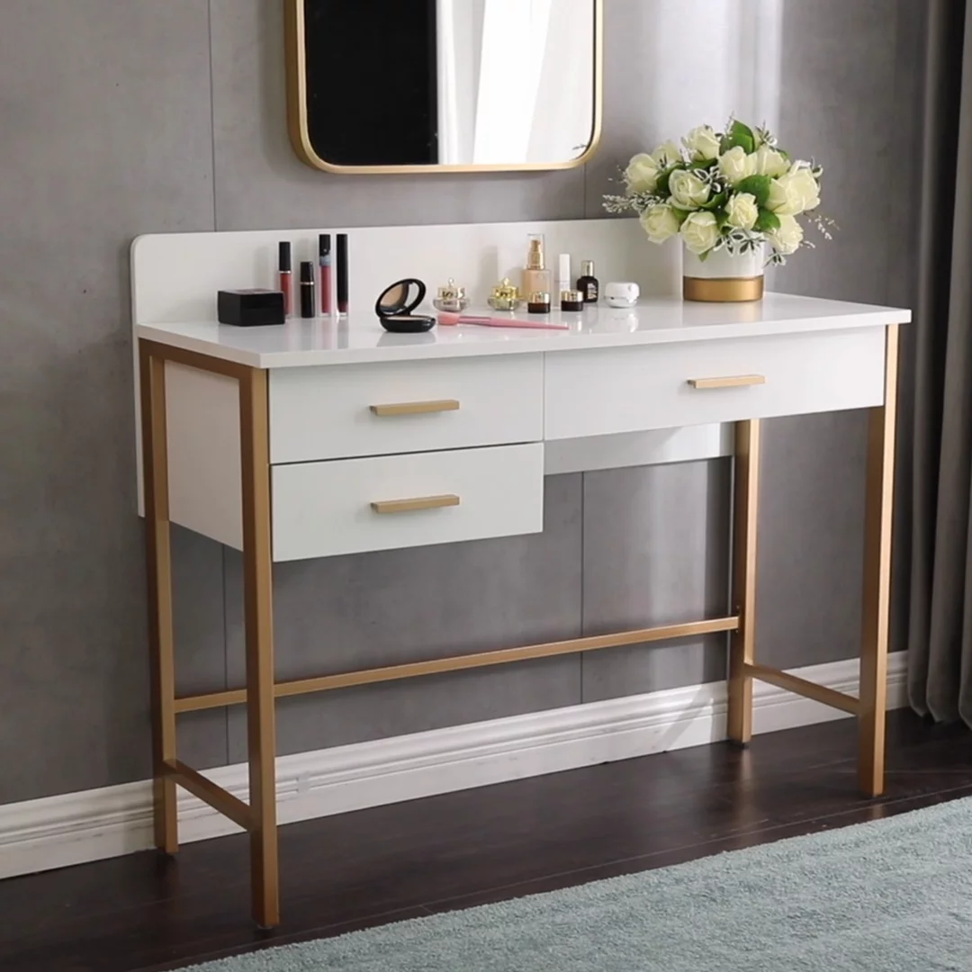 White Vanity Makeup Desk with Drawers,Dressing Table with Storage(Without Mirror & Stool)