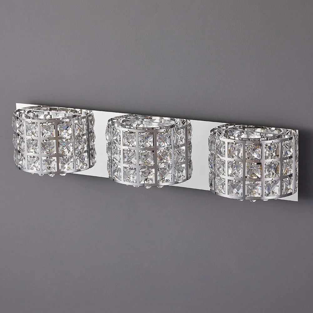 Homary Modern Clear Crystals 3-Light Bath Vanity Wall Light in Chrome