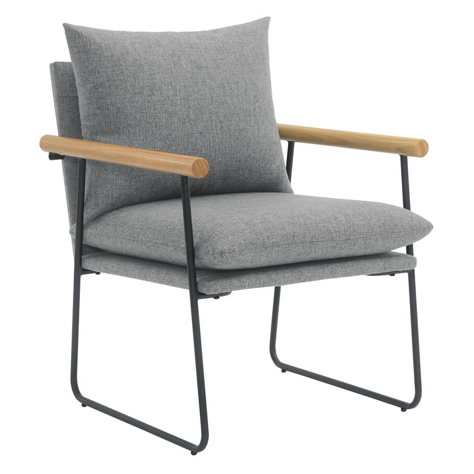 Dutton Armchair in Charcoal Fabric with Natural Arms and Black Sled Base