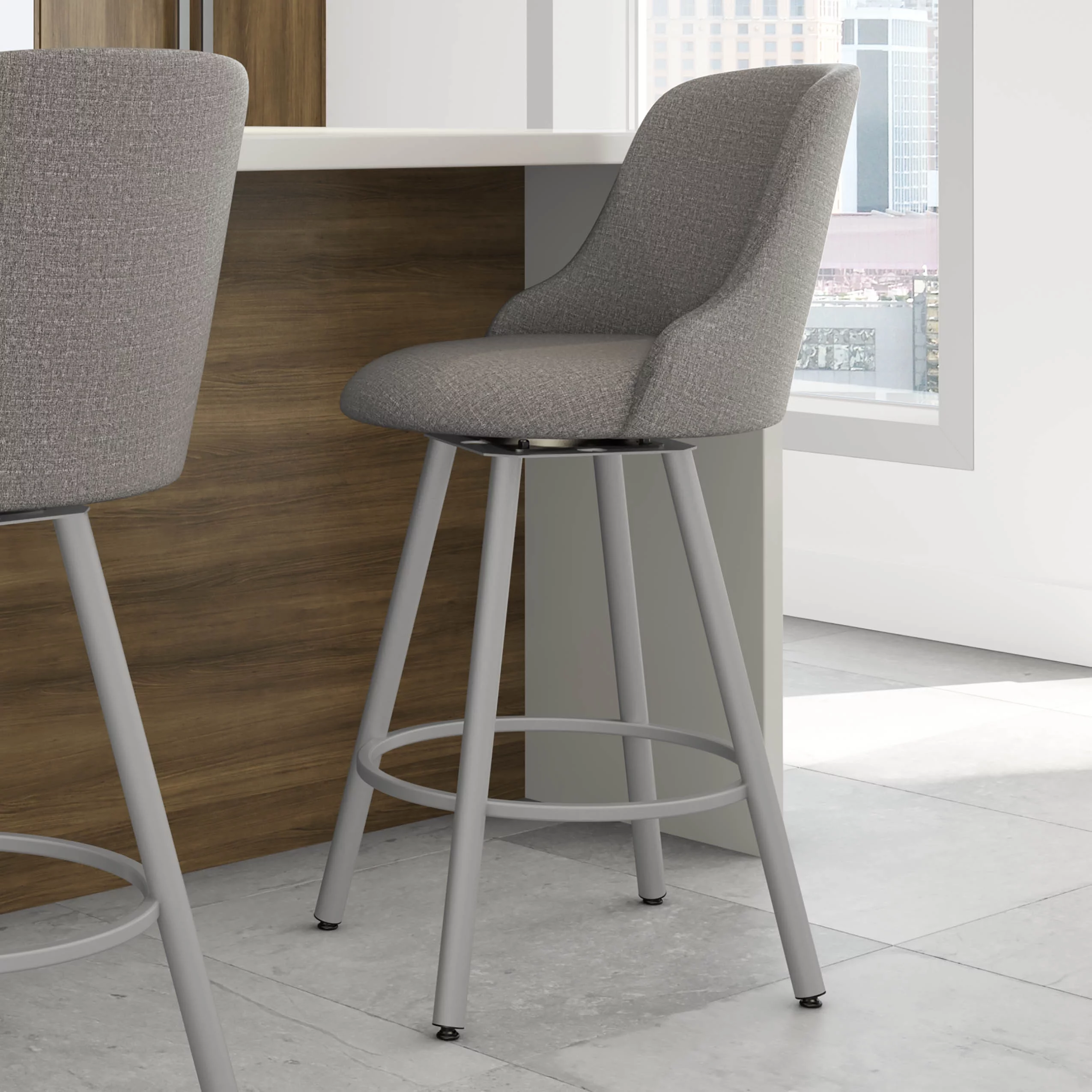 Amisco Kelsea 30 In. Swivel Bar Stool - Silver Grey Polyester / Shiny Grey Metal