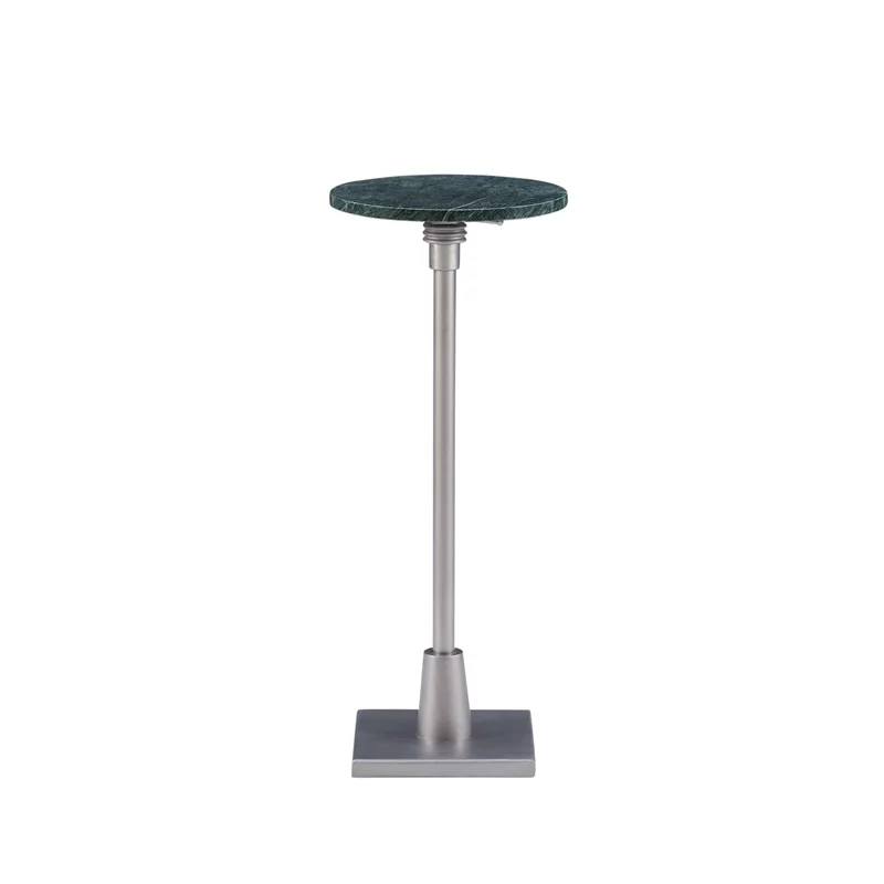 Linon Gavin Adjustable Metal and Green Marble Drink Accent Table in Silver