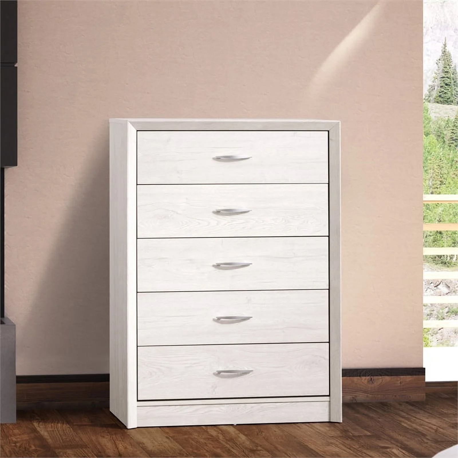 Bowery Hill 5-Drawer Mid-Century Engineered Wood Tall Dresser in White