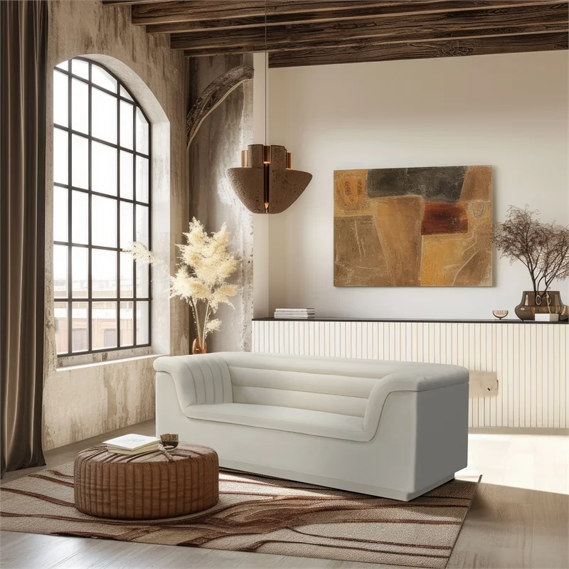 Meridian Furniture Cascade Cream Velvet Fabric Loveseat