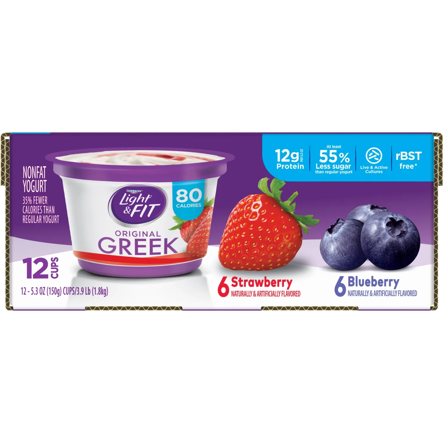 Dannon® Light & Fit® Greek Blended Nonfat Yogurt Strawberry & Blueberry 5.3oz 12 pack