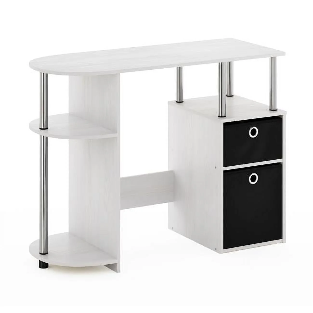 JAYA Simplistic Computer Study Desk with Bin Drawers, White Oak & Stainless Steel Tubes