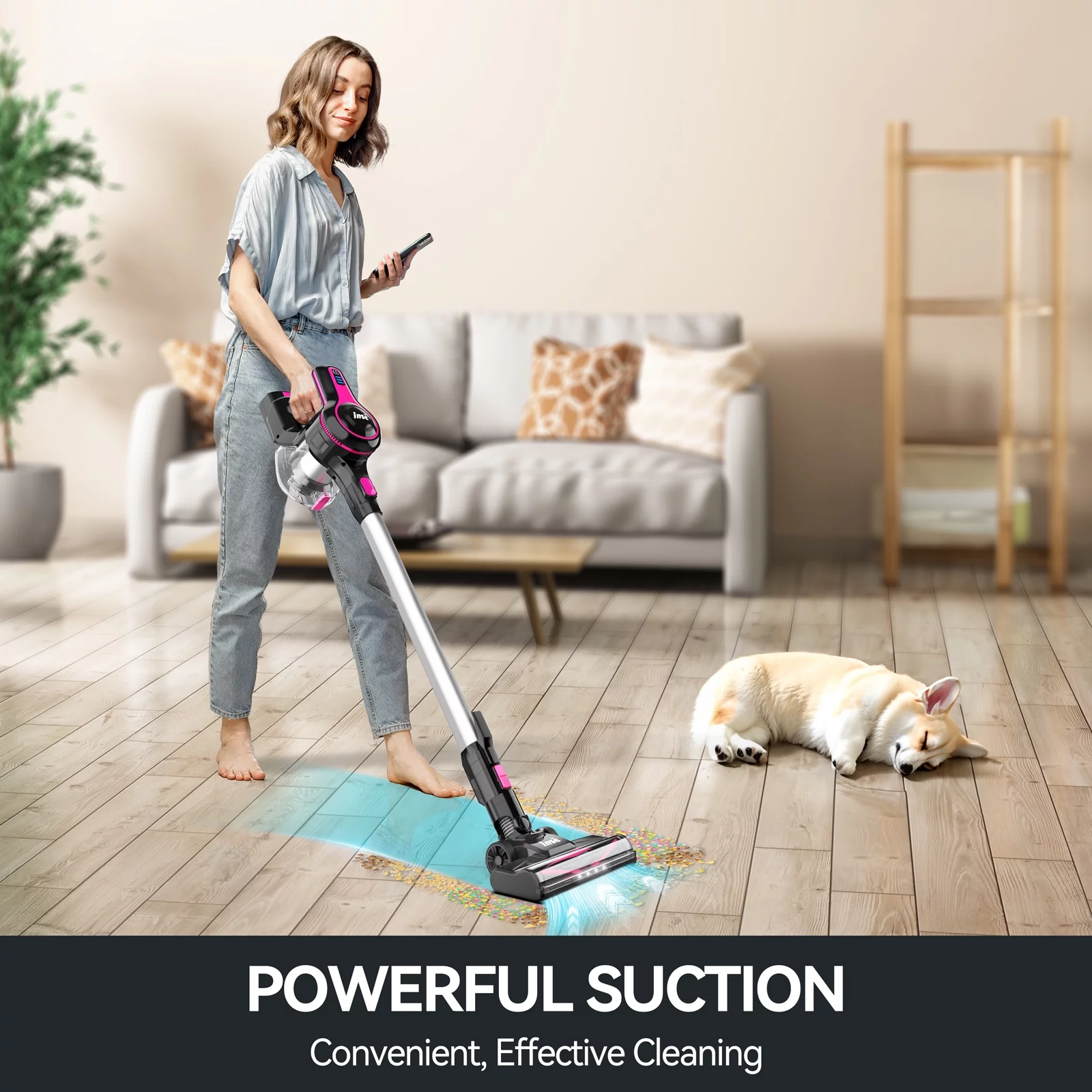INSE Cordless Vacuum Cleaner, 6-in-1 Rechargeable Stick Vacuum with 2200 mAh Battery, 20kPa Powerful Lightweight Vacuum Cleaner up to 45 Mins Runtime, for Home Hard Floor Carpet Pet Hair