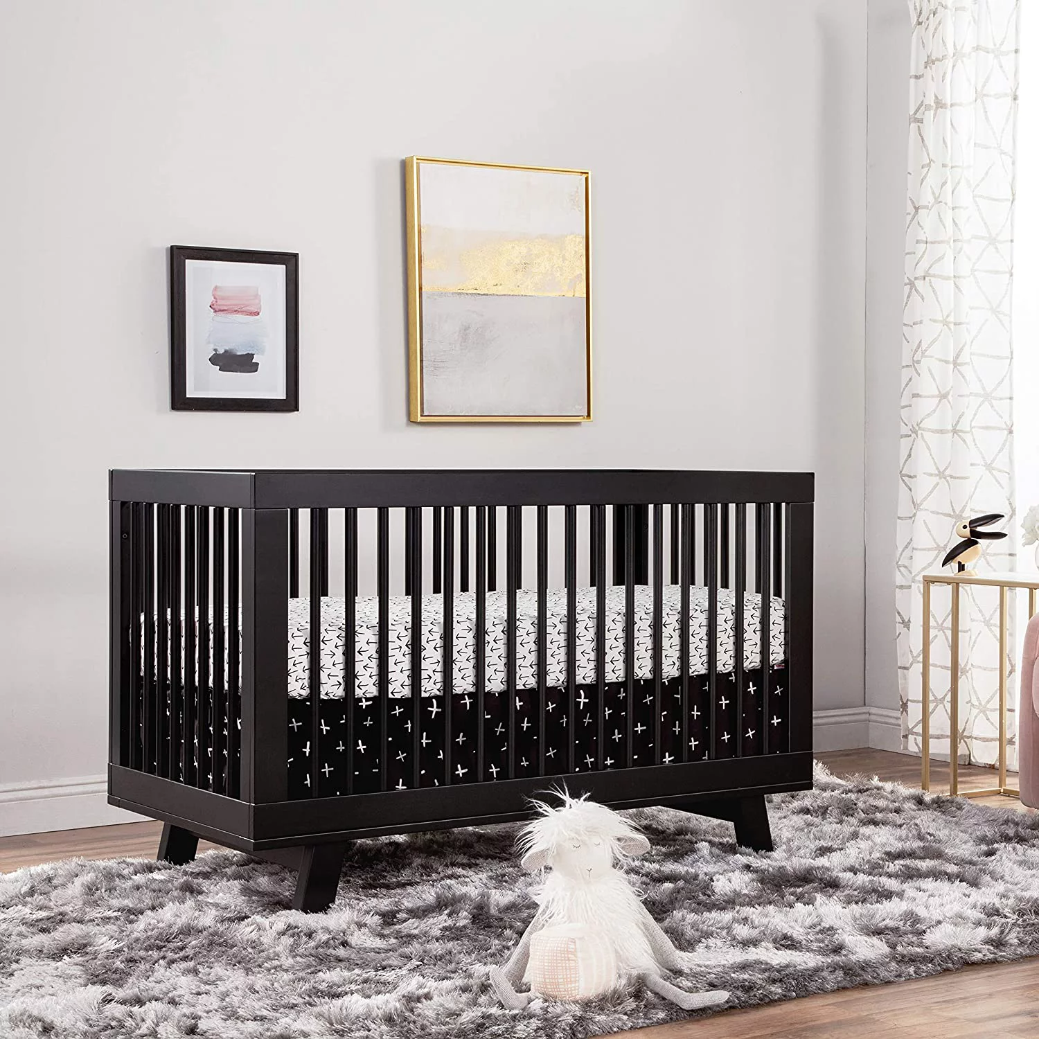 3-in-1 Convertible Crib with Toddler Bed Conversion Kit in Black, Greenguard Gold Certified