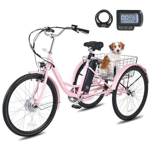 Viribus Electric Tricycle for Adults, Electric Trike 250W(Peak 500W) with 468Wh Removable Battery, Motorized Adult Tricycle, 3 Wheel Electric Bike for Seniors, E Trikes 330 lb. Rosy 24 in