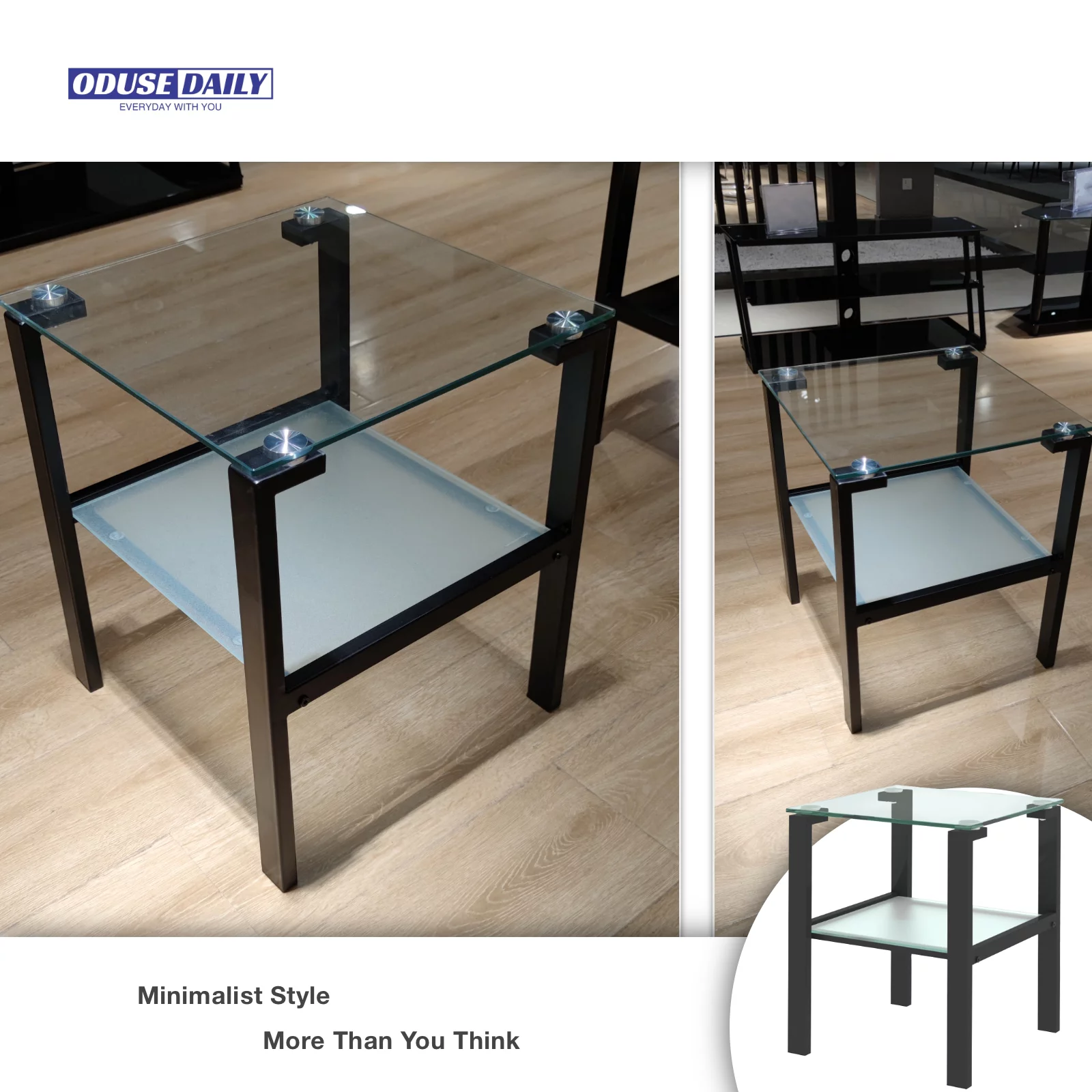Glass End Tables, Small Glass Top End Table, Black Side Table, Square Shape, Tempered Glass Top, Metal Frame, for Living Room Bedroom (Black, End Table)