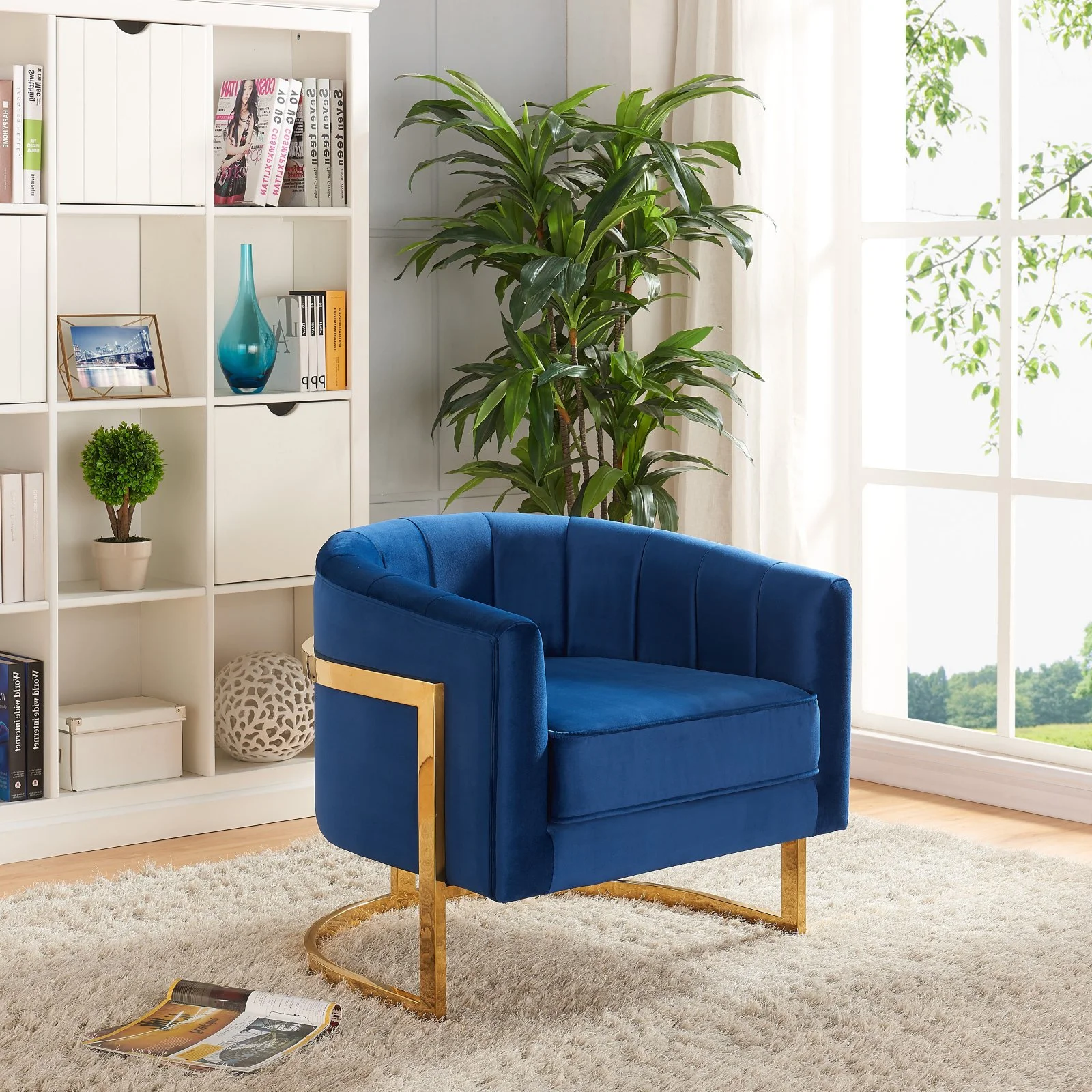 Meridian Furniture Carter Green Velvet Accent Chair with Stainless Steel Base