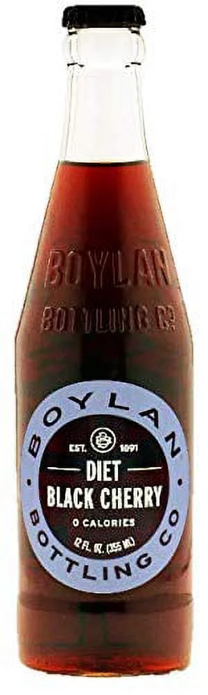 Boylan Bottling Pure Cane Sugar Soda Pop, Diet Black Cherry, 12 oz Glass Bottles (Pack of 6)