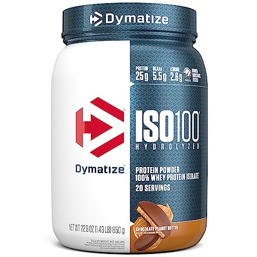 Dymatize ISO100 Whey Protein Powder Isolate, Cookies & Cream, 25g of Protein, 20 Servings, 5.5g BCAAs, Less Than 120 Cal., Gluten Free, 1g Fat, 1g Sugar, 2g Carb