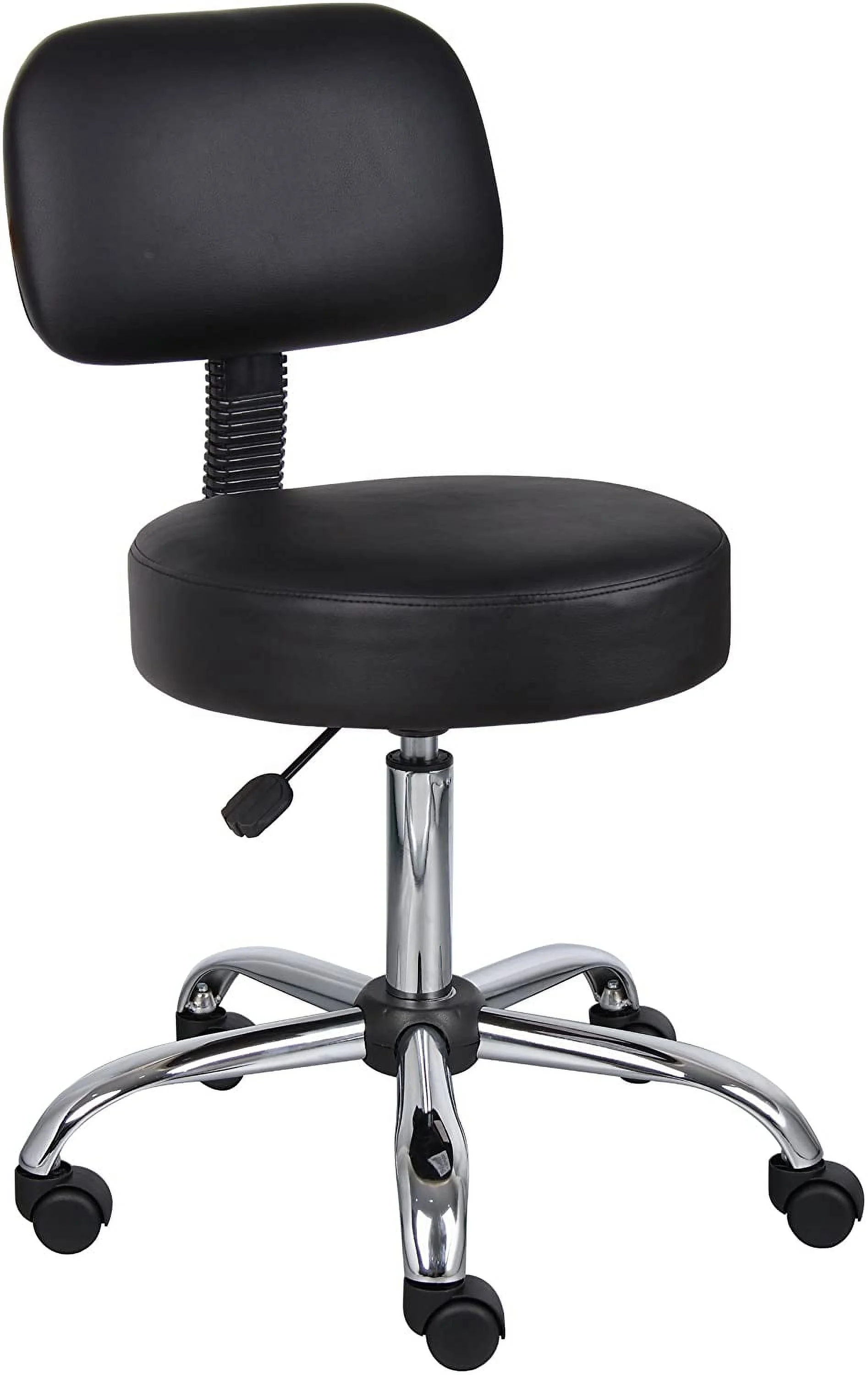 Boss Office Products Be Well Medical Spa Stool with Back in Vinyl, Black Black With Back Cushion Stool