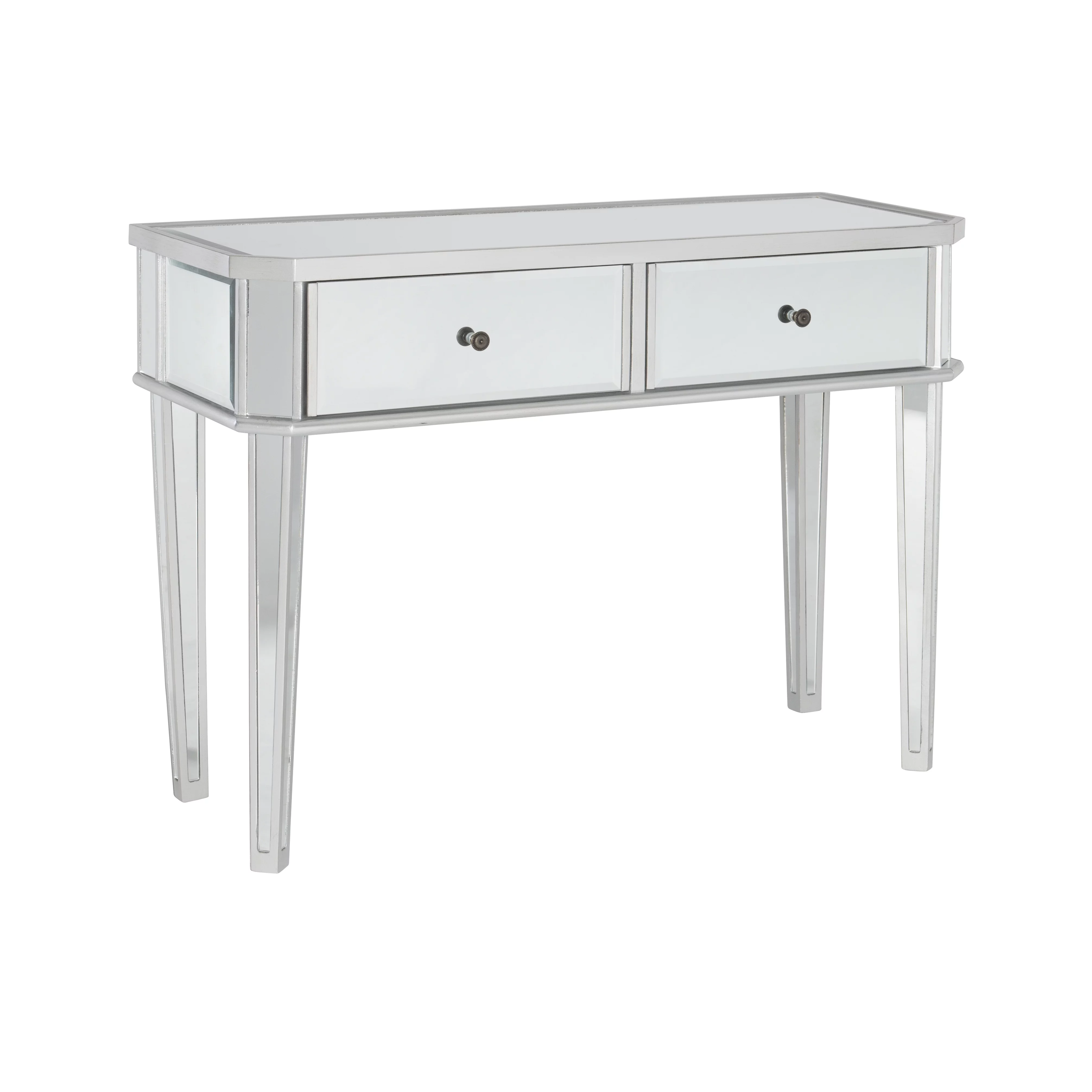 Powell Deville 2-Drawer Indoor Console Table, Mirrored Surfaces and Luxe Silver Wood