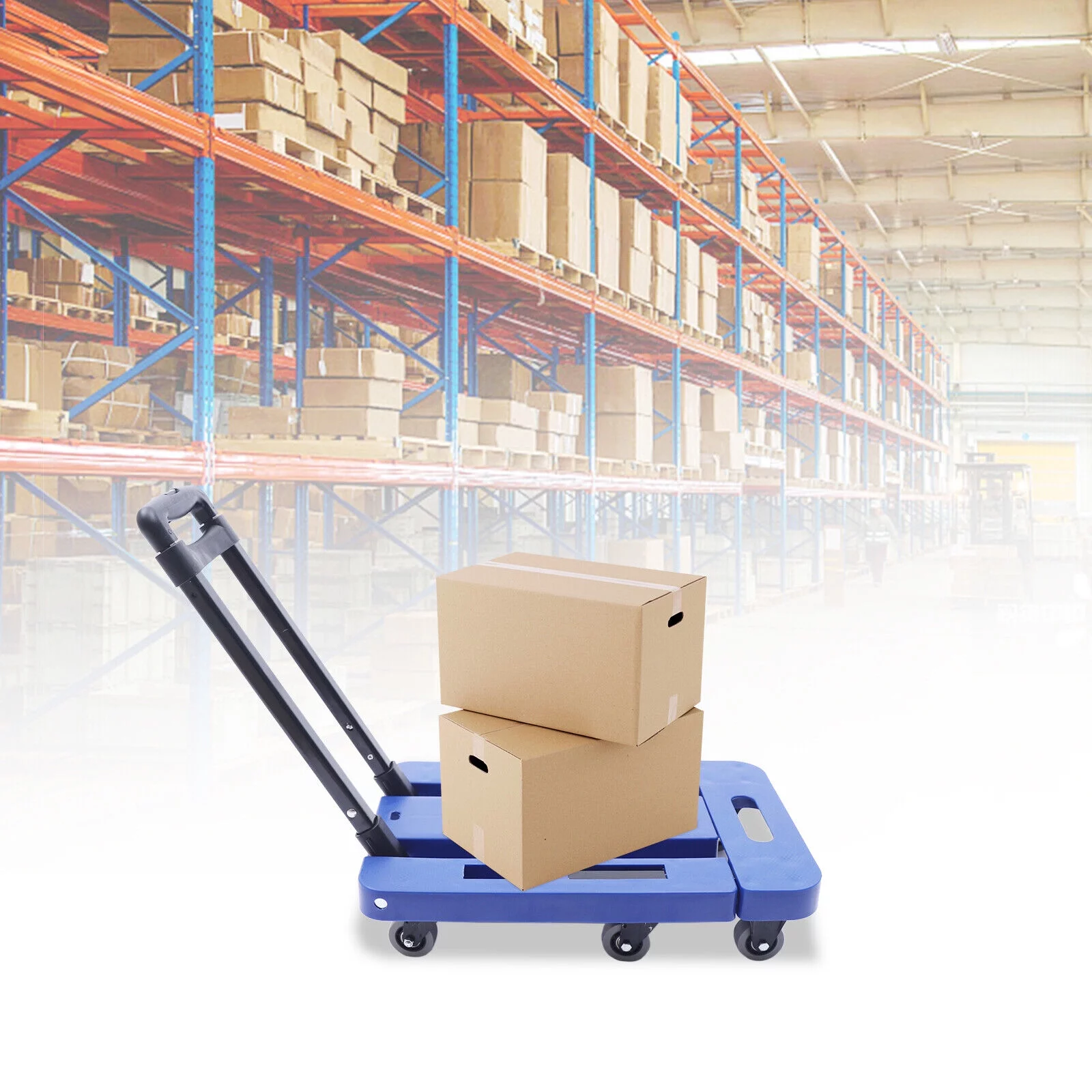 220lbs Carrying Cart Folding Dolly Trolley W/ 6 Wheels