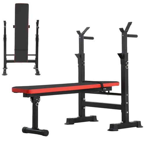 Weight Bench Adjustable Weight Bench Press Set with Squat Rack 660lbs Foldable Flat Incline Olympic Weight Bench Home Gym Exercise Training Machine for Men
