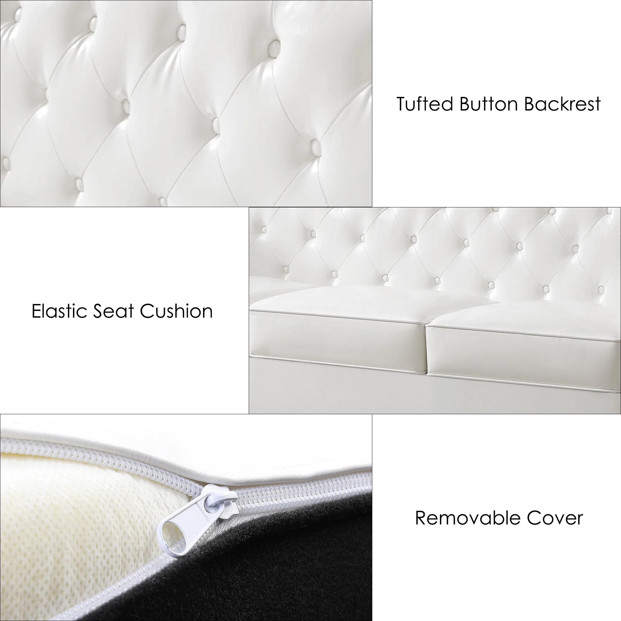 Homfa 3 Seater Sofa, 78.7'' Modern Large PU Button Upholstered Couch with Golden Wood Legs, White