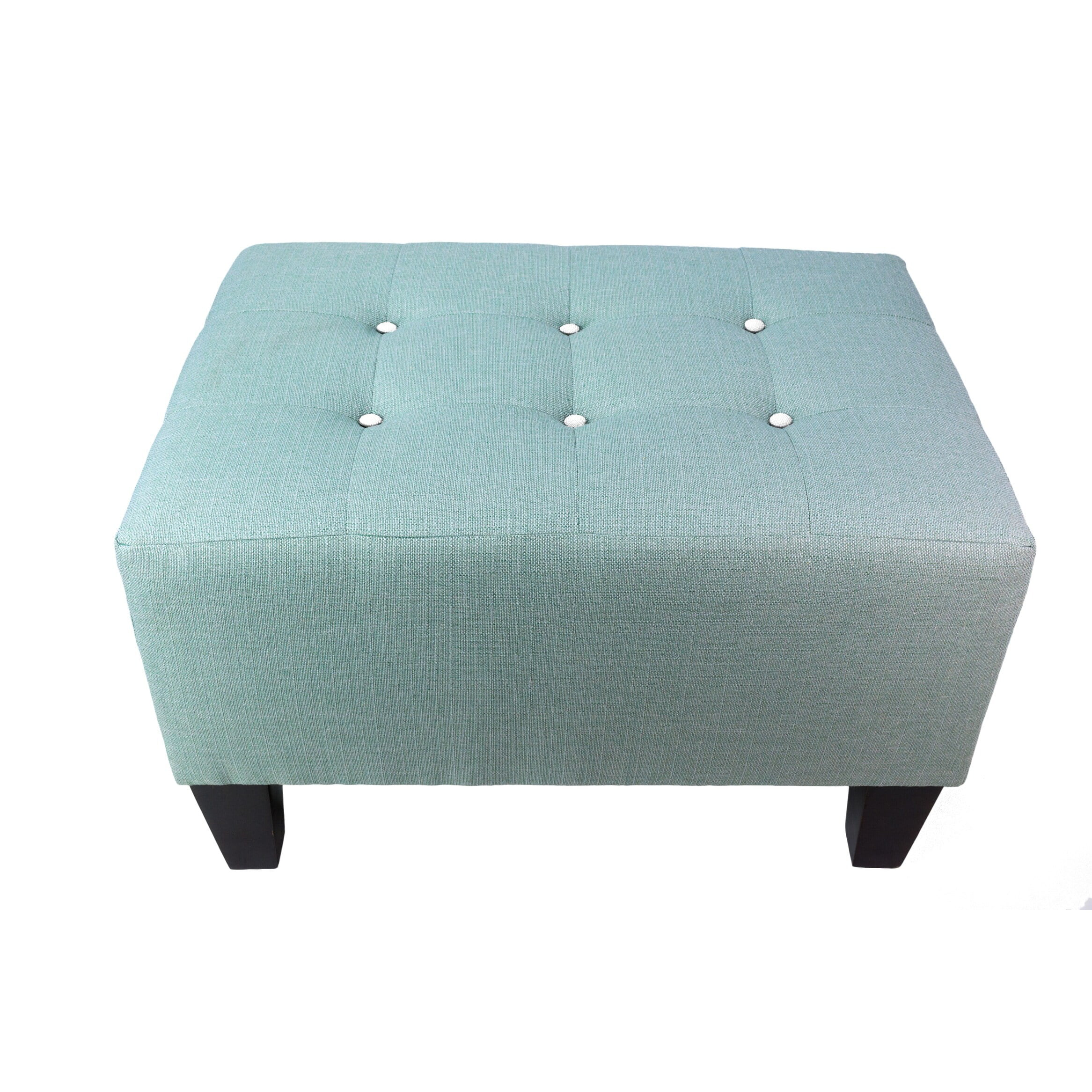 MJL Furniture  MAX Squared Decorative Button Tufted Upholstered Sea Mist Firm Ottoman White