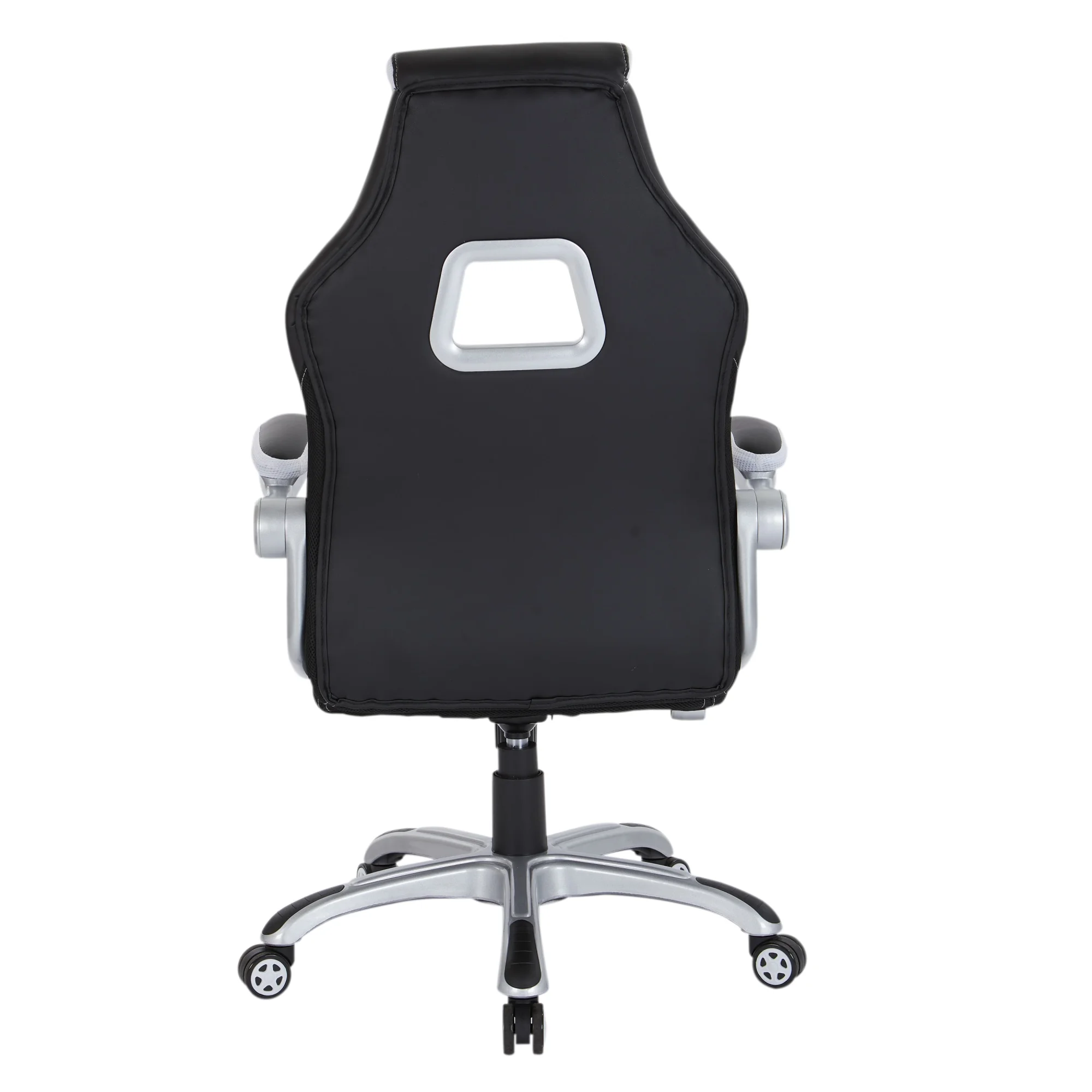 OSP Home Furnishings Race Chair in Black with White Trim, White Stitching, and Silver Base