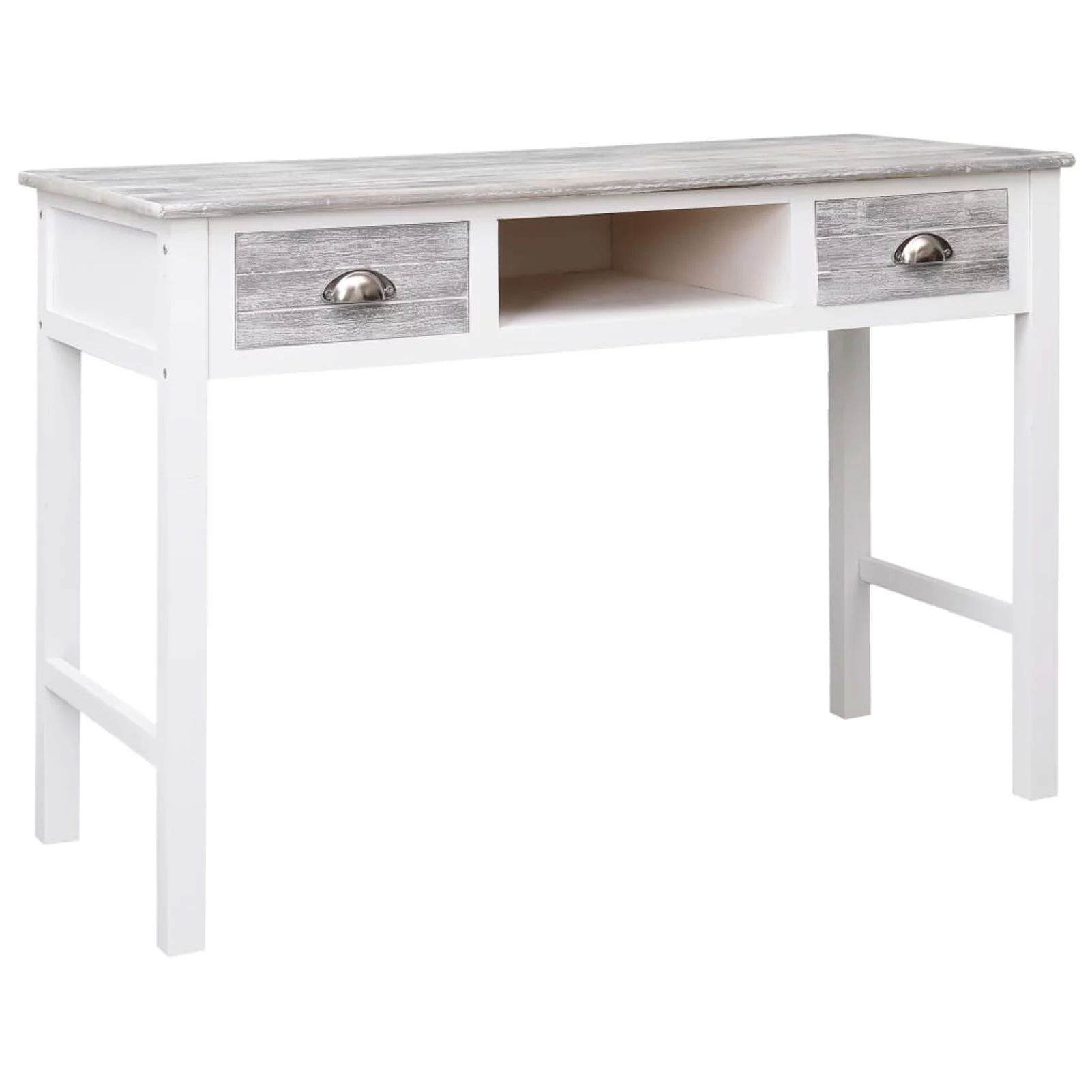 Anself Writing Desk with 2 Storage Drawers and Open Compartment Wood Study Table Wooden Console Table Gray Home Office Furniture 43.3in x 17.7in x 29.9in