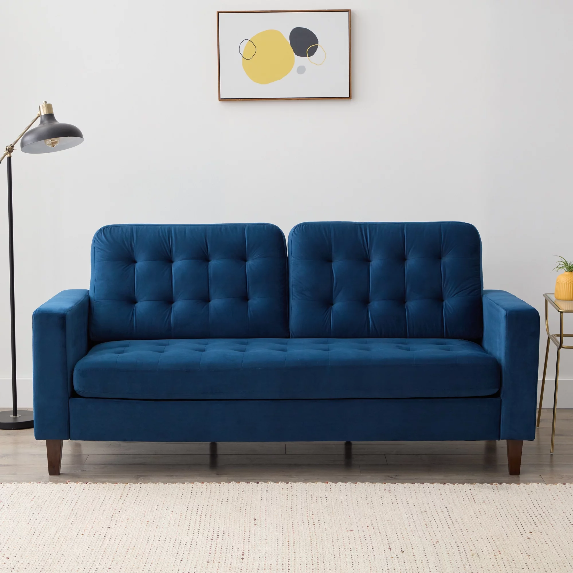 Mayview Carraway Upholstered Sofa with Tufting, Navy Velvet