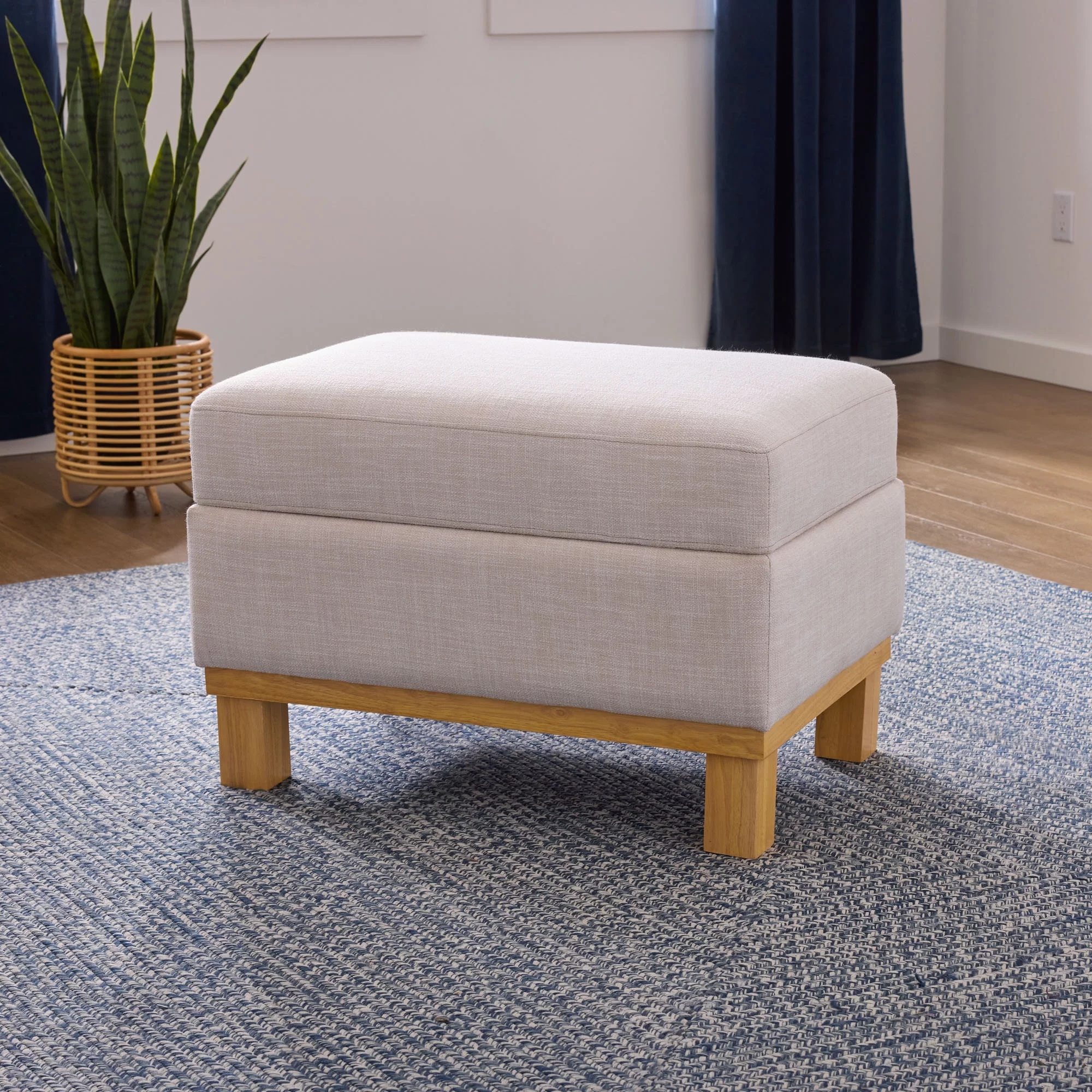 Mayview Upholstered Wood Base Storage Ottoman, Oat