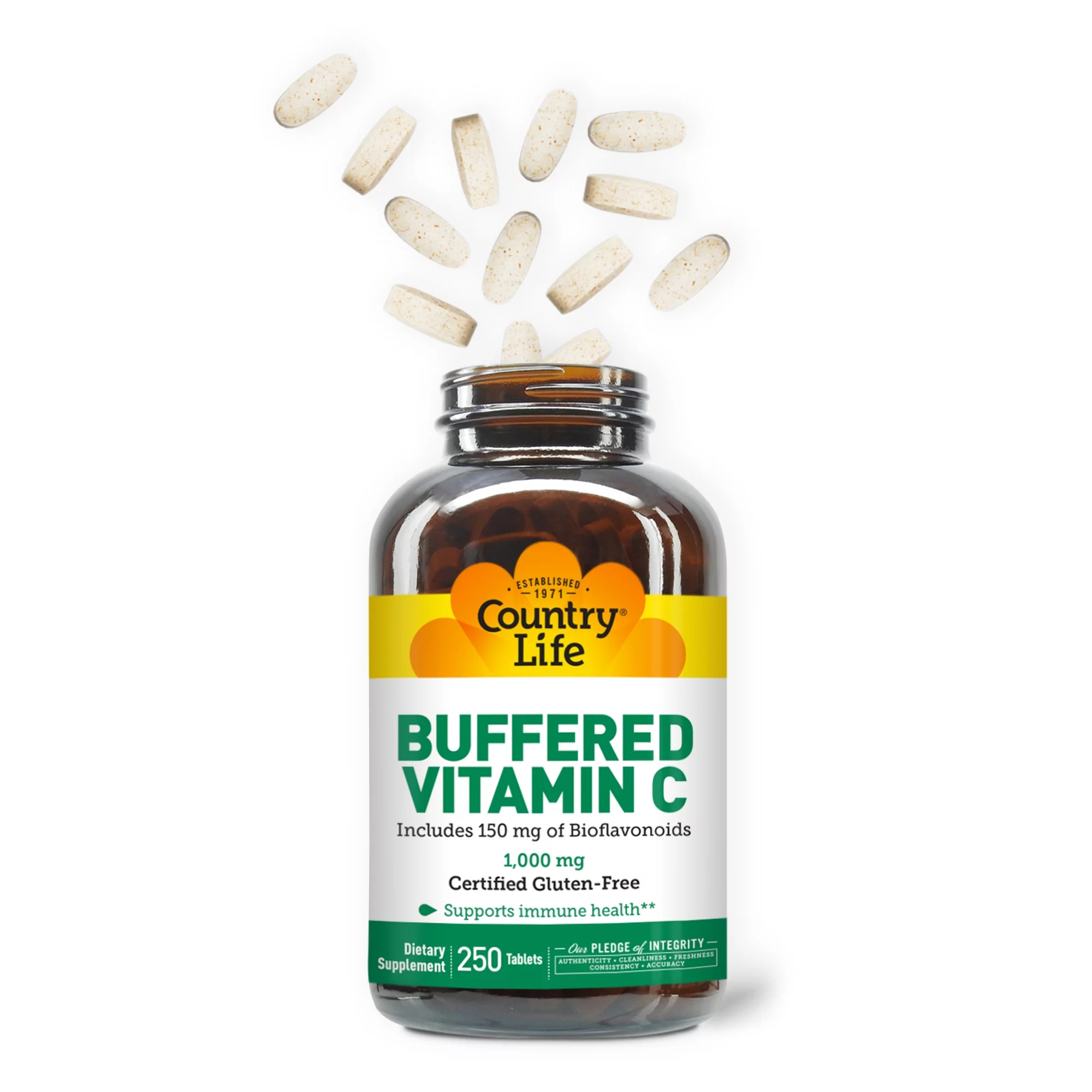 Country Life Buffered Vitamin C, 1,000 mg, 250 Tablets