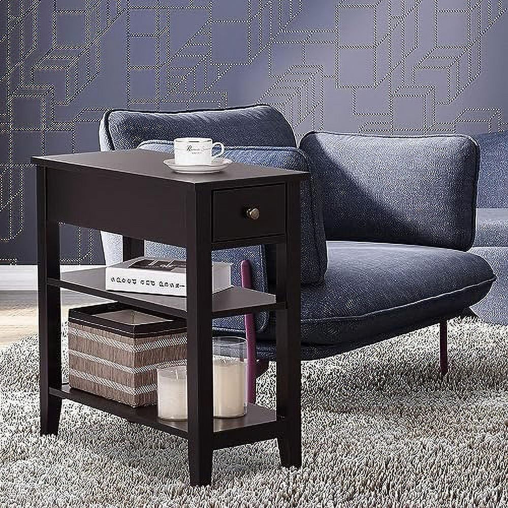 KHBIULIFE Narrow End Table  Slim  with Drawer & 2 Open  Shelves  Small Nightstand for Small Space  Living Room  Bedroom  Office