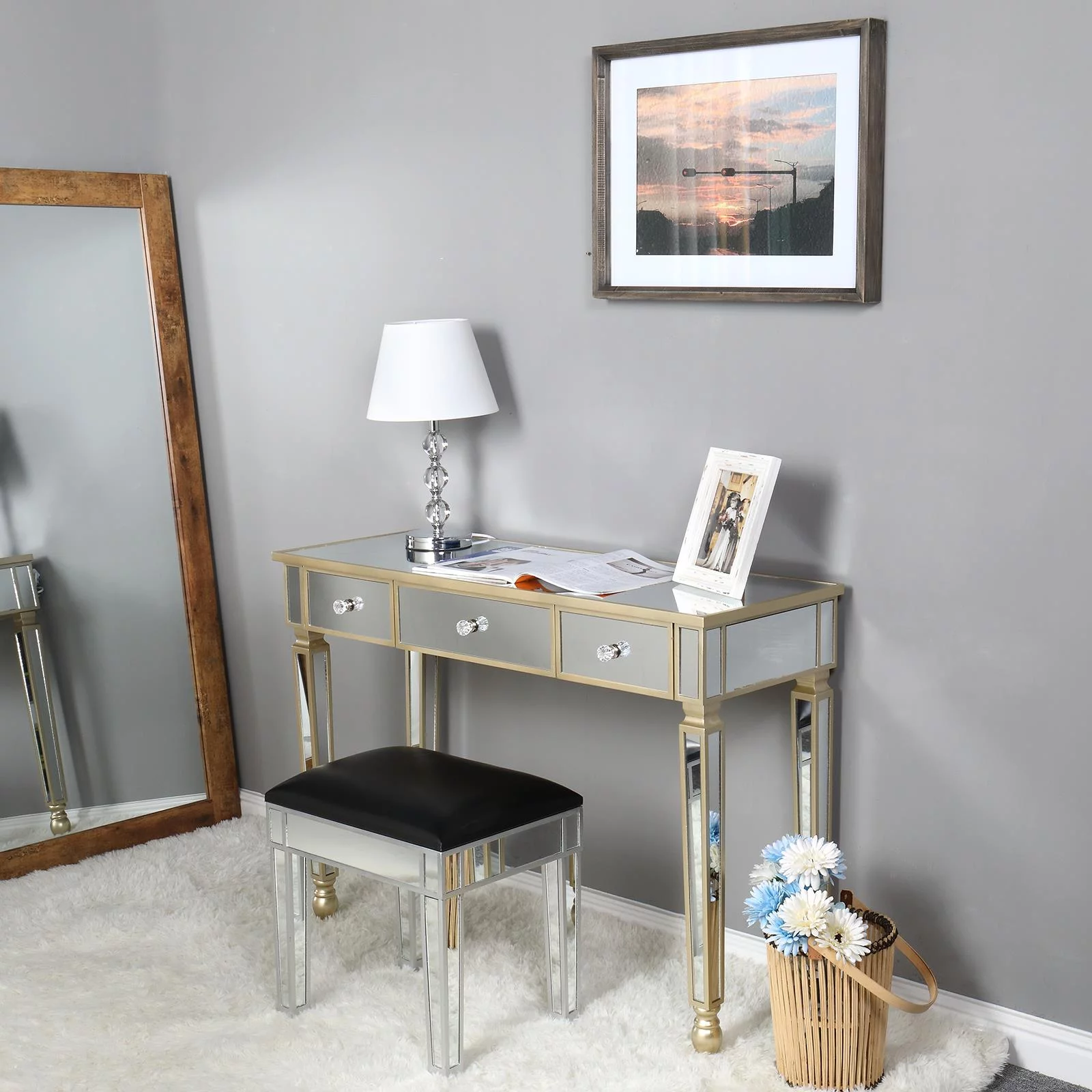 SamyoHome Mirrored Console Table Sofa Vanity Table with 3 Drawers Entryway Table with Storage for Hallway, Living Room, Foyer