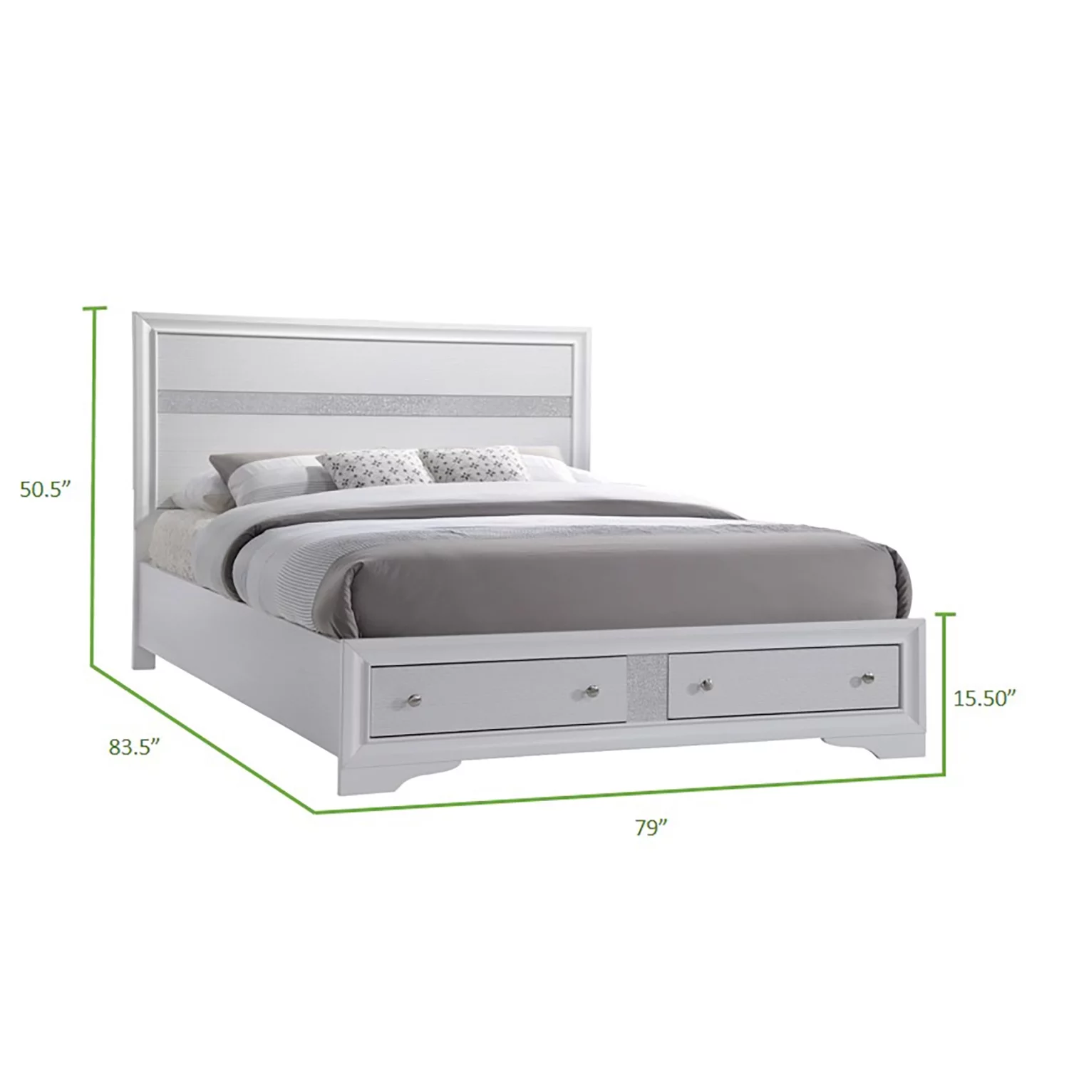 Matrix Traditional Style King Size Storage Bed in White made with Wood