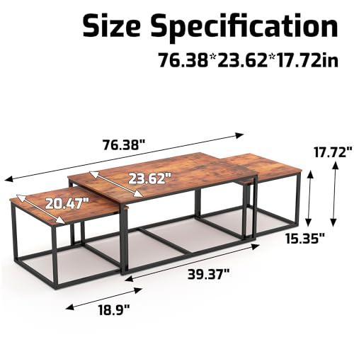 Nesting Coffee Tables,3 Piece Living Room Coffee Table,Industrial Rectangular Coffee Table Set,End Table Side Tables for Living Room Bedroom