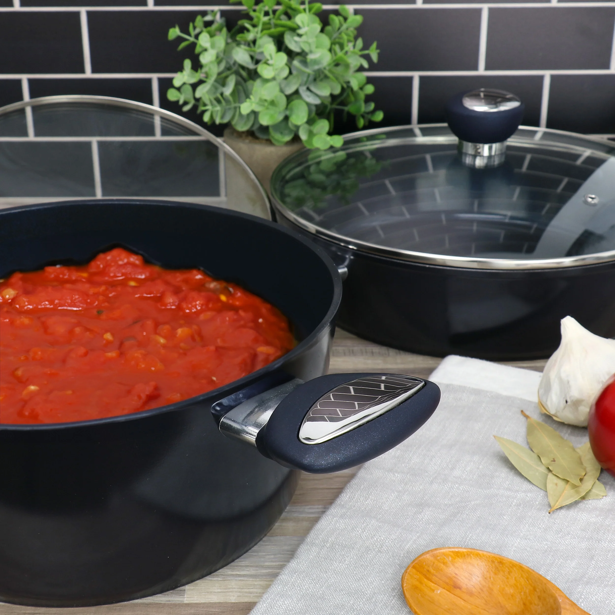 Oster Hawke 4.2 Quart Ceramic Nonstick Aluminum Dutch Oven with Lid in Dark Blue